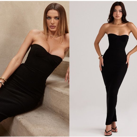 HOUSE OF CB 'Lucia' Black Strapless Corset Maxi Dress NWOT